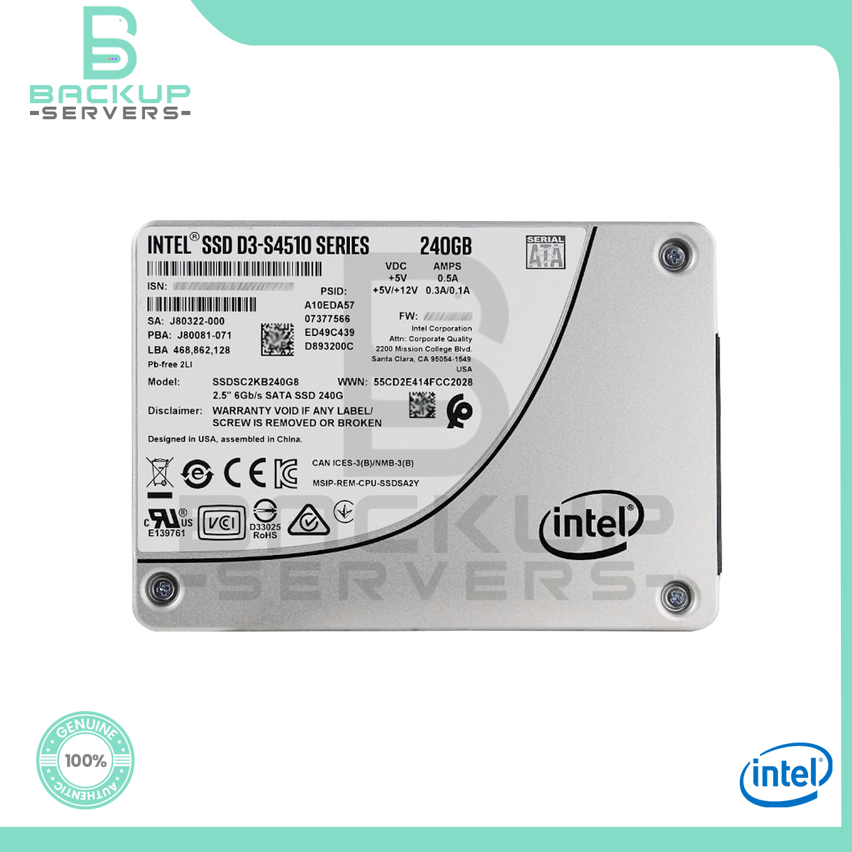 SSDSC2KB240G8 Intel D3-S4510 240GB 6Gbps TLC SATA 2.5